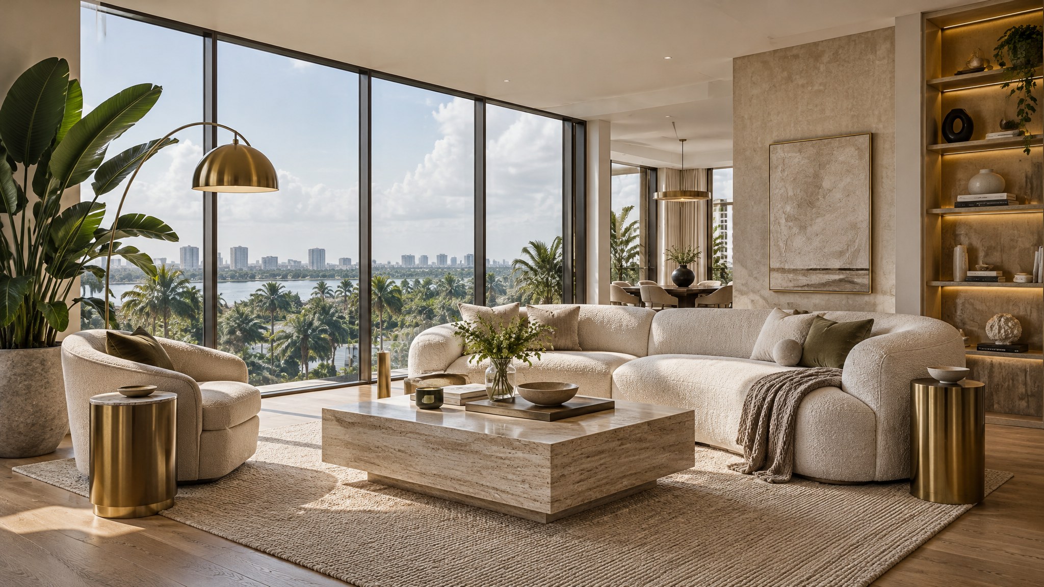 Open-plan living room inside a residence at The Diplomat