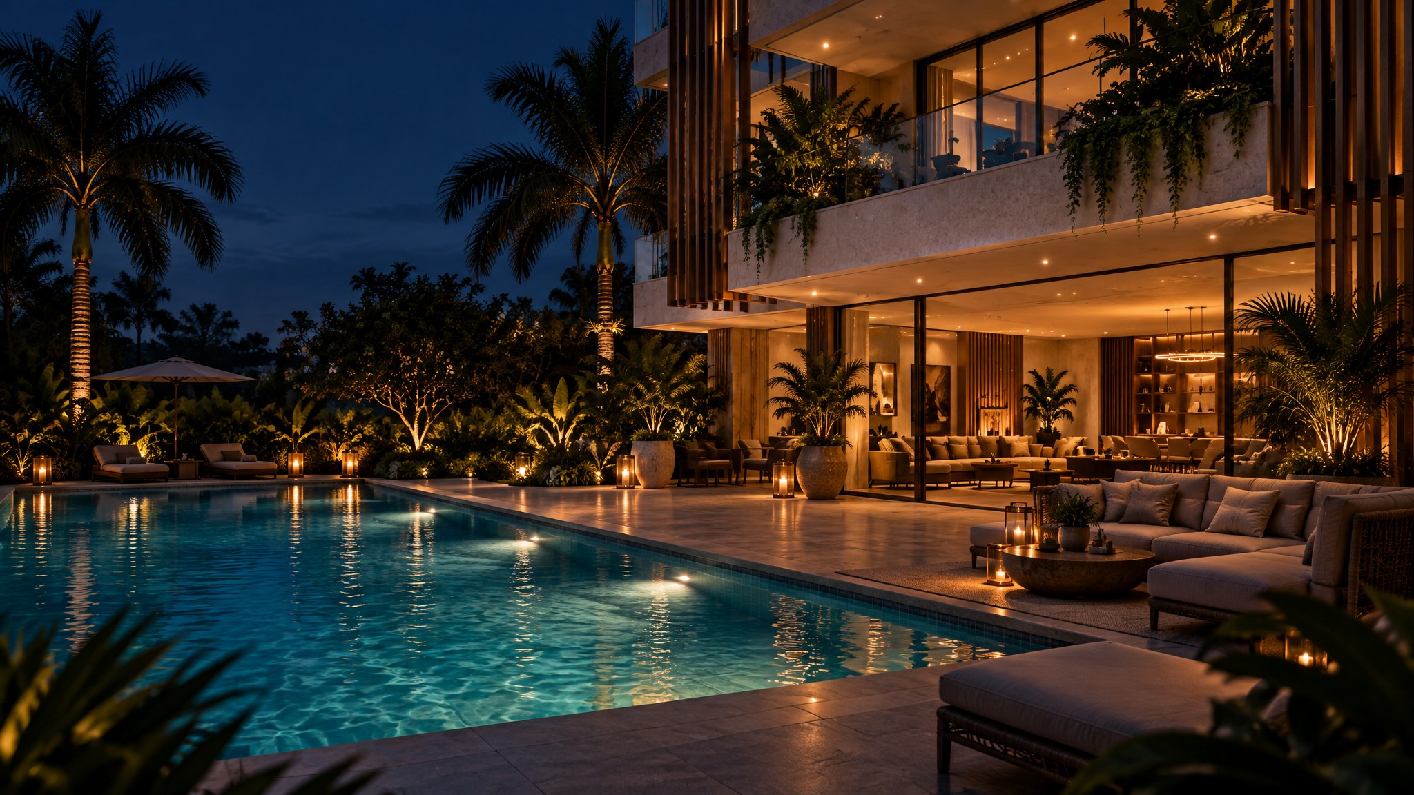 Residents' lounge and garden terrace at The Diplomat