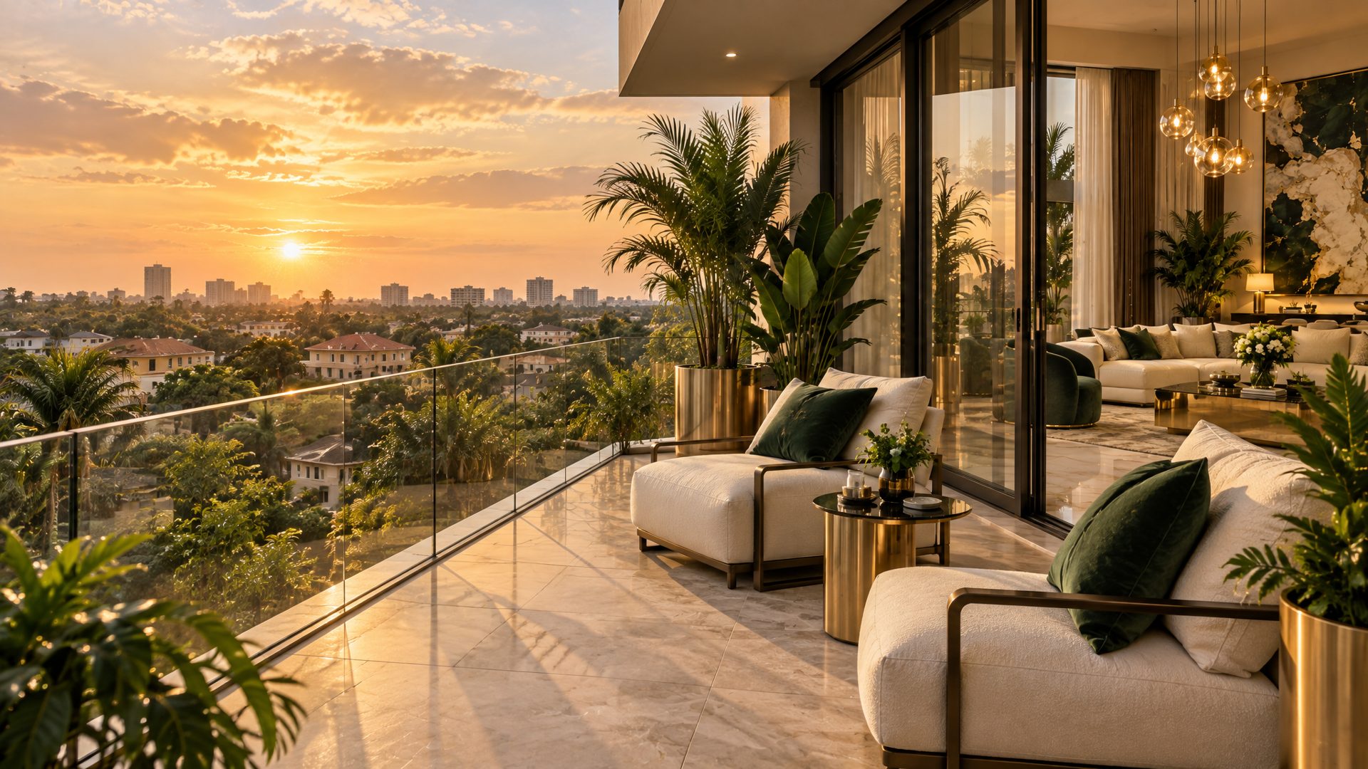 Private terrace render overlooking leafy GRA Ikeja at sunset